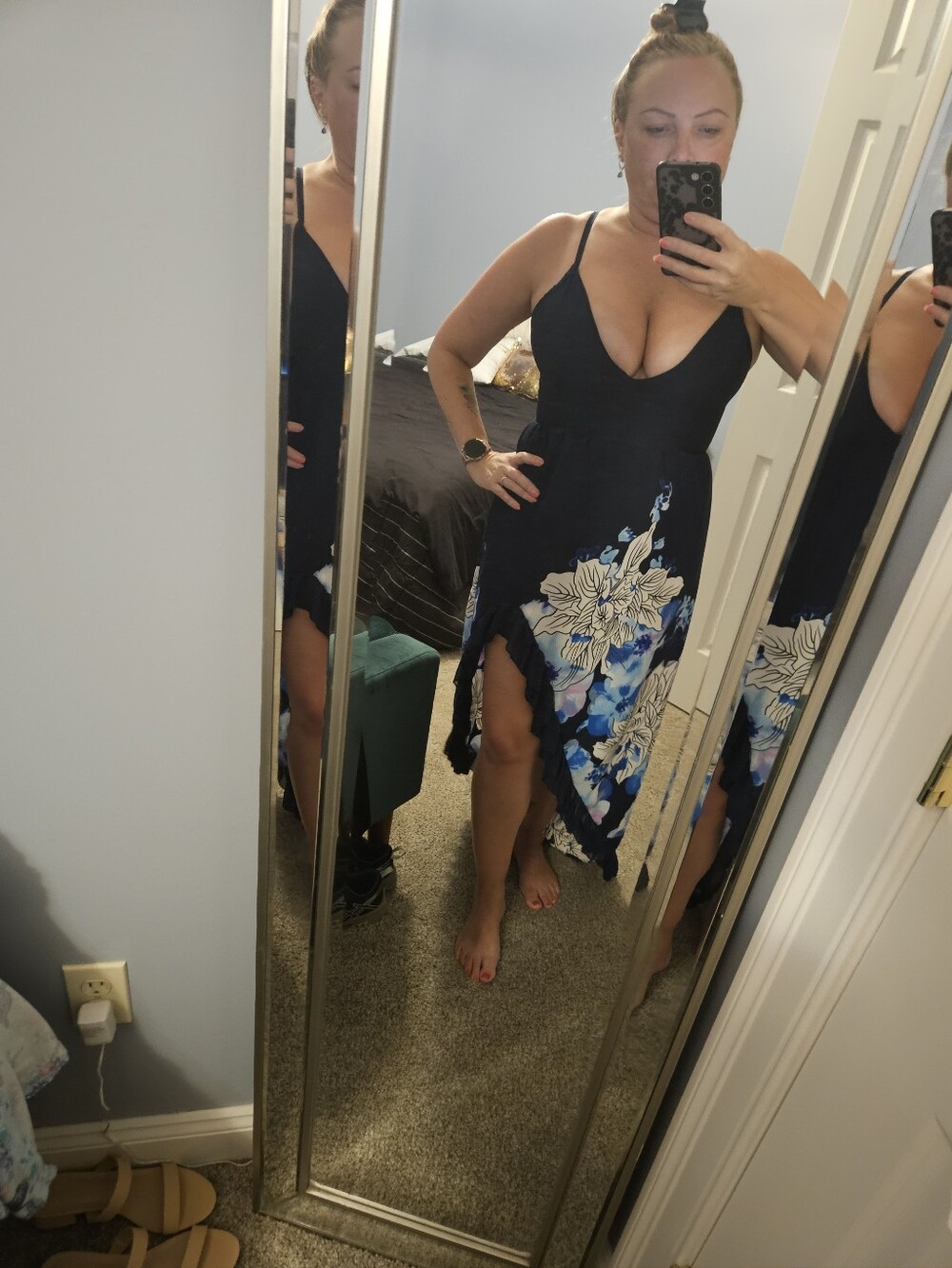 Navy Floral Ruffle High-Low Sundress - Picture 6 of 6